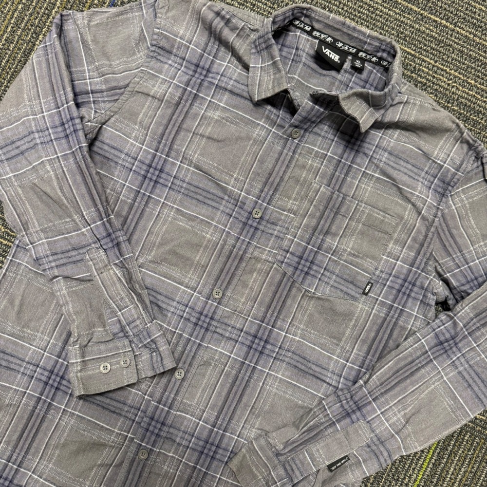 Vans Plaid Button Down Shirt Mens XL Grey Long Sleeve Excellent VN0A3QZ5JEV